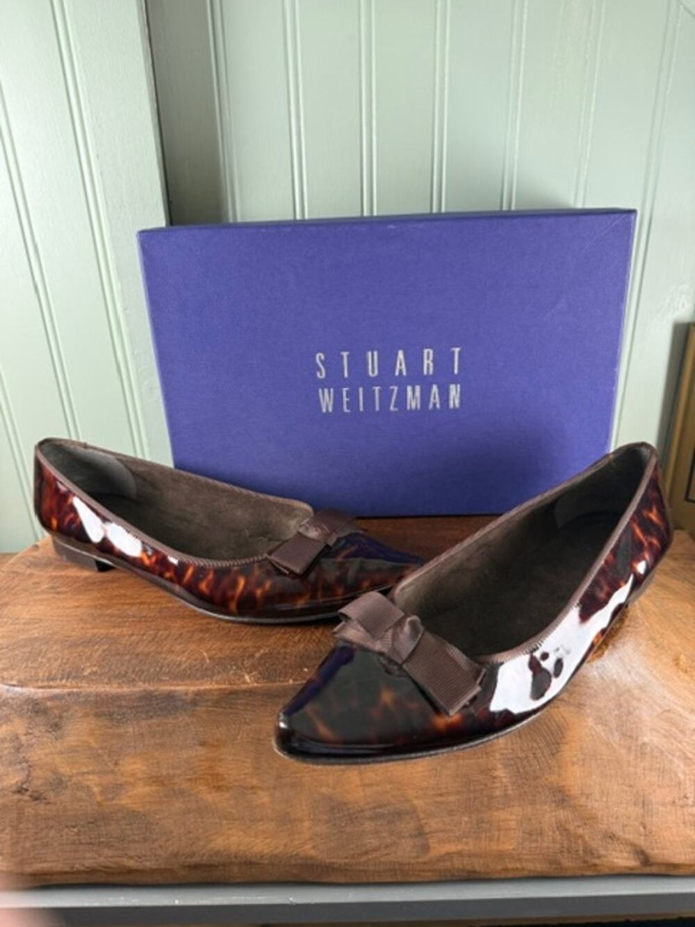 Stuart Weitzman Uprise Chocolate Feline Calf Hair Pumps Bow Size 8M